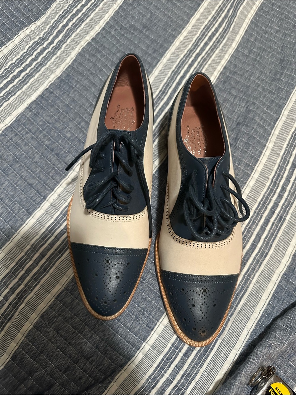 Classic Two-Tone Navy and Cream Brogue Oxfords